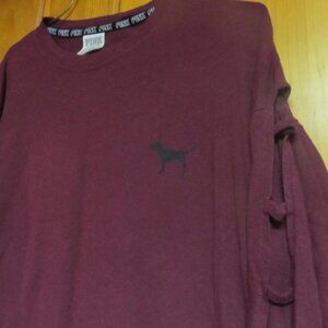 Victoria Secrets Pink Top Sz S Peek a Boo Sleeves Pink Dog Logo Front and Back P
